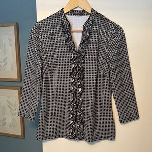J.McLaughlin Ruffle Button Black and White Top